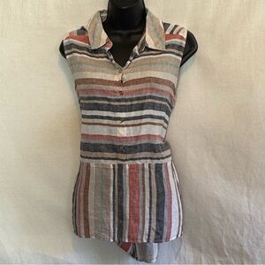 C-53 Marc by Andrew Marc Colorful Stripe Hi Lo Sleeveless Button Down Blouse